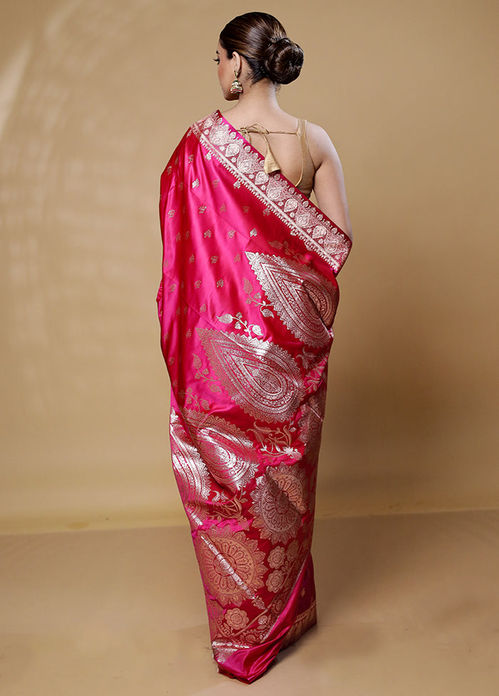 Pink Banarasi Silk Saree With Blouse Piece