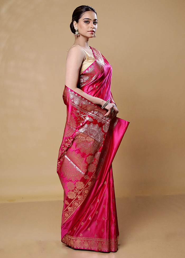 Pink Banarasi Silk Saree With Blouse Piece