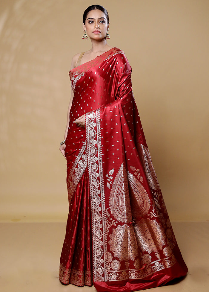 Red Banarasi Silk Saree With Blouse Piece