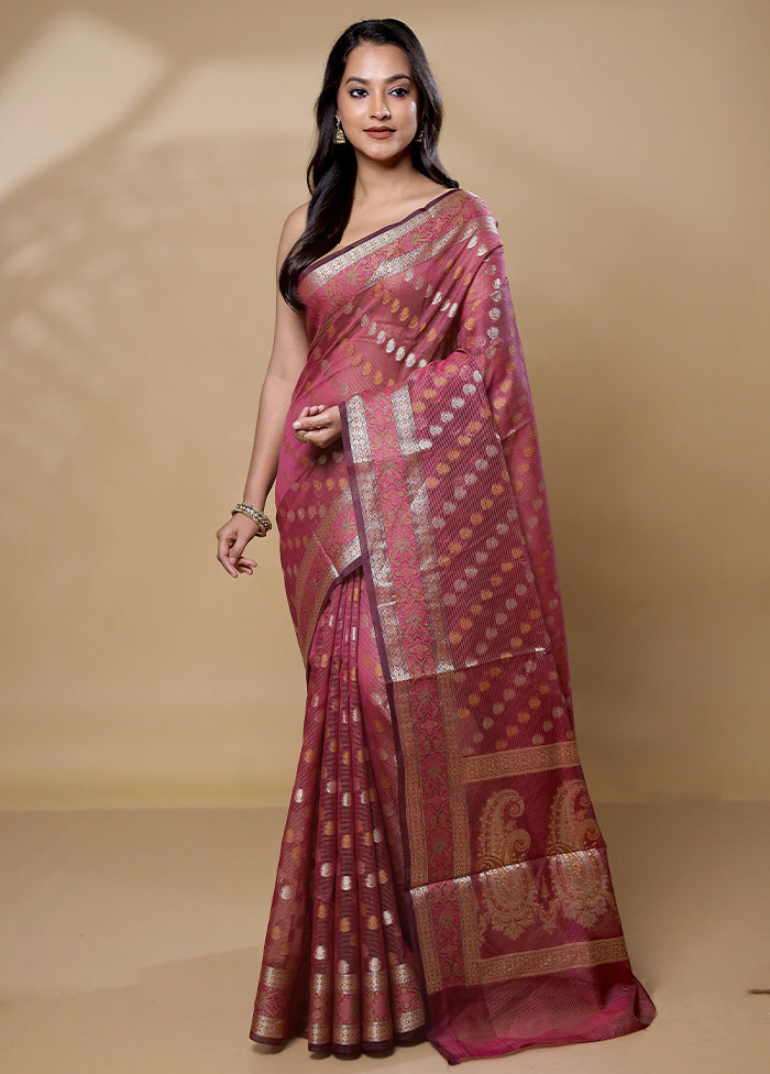 Pink Pure Cotton Saree With Blouse Piece