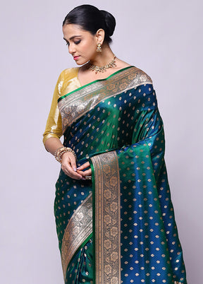 Green Banarasi Silk Saree With Blouse Piece