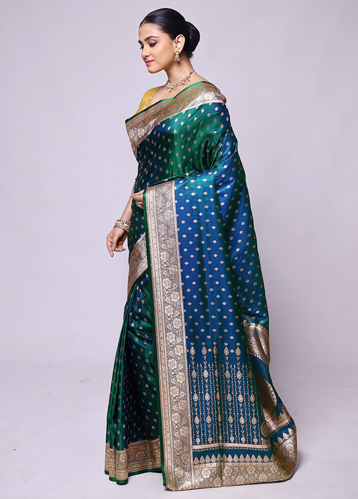 Green Banarasi Silk Saree With Blouse Piece