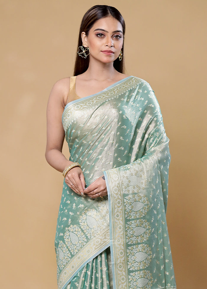 Blue Tissue Silk Saree With Blouse Piece