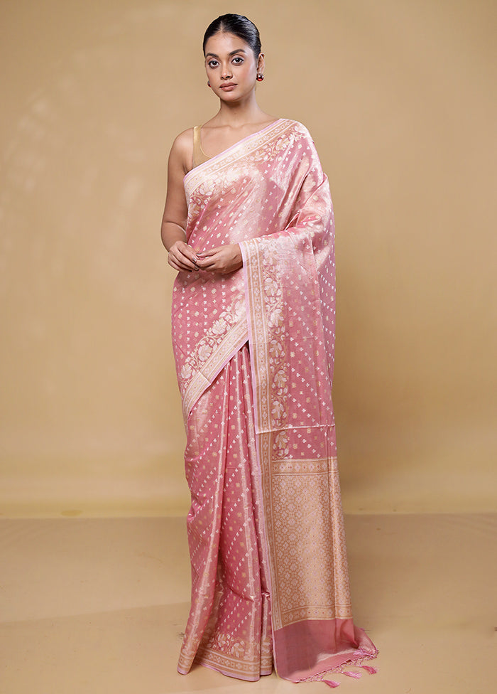 Pink Tissue Silk Saree With Blouse Piece