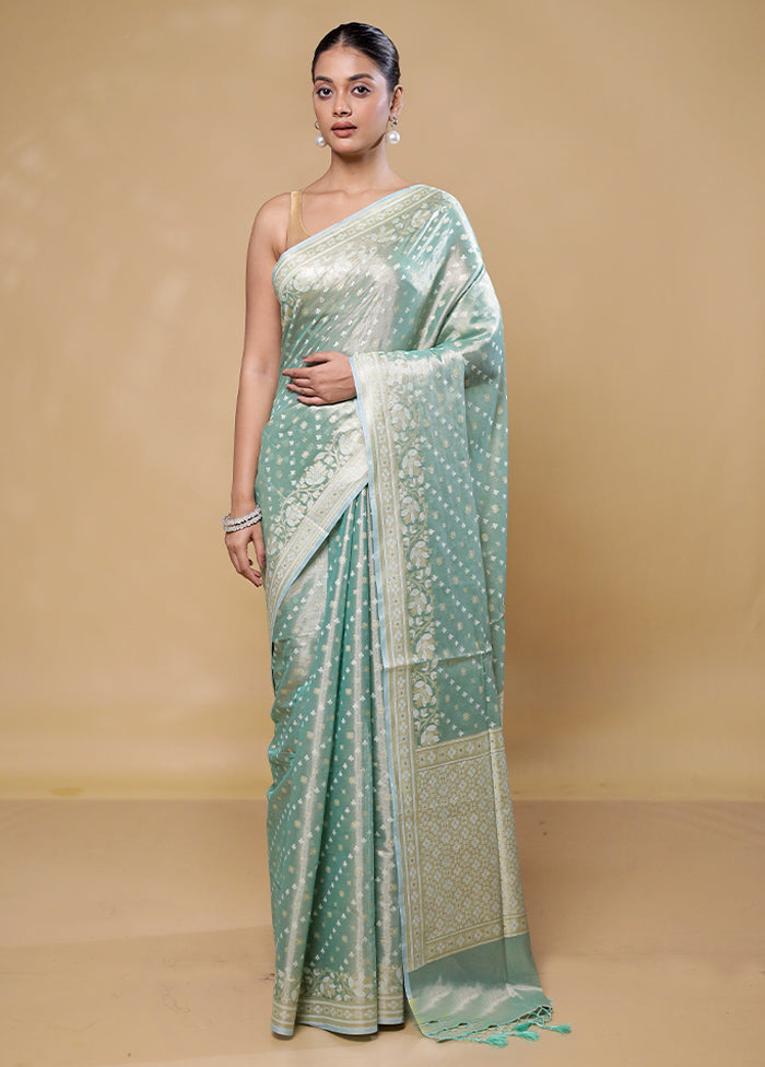 Blue Tissue Silk Saree With Blouse Piece