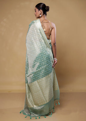 Blue Tissue Silk Saree With Blouse Piece