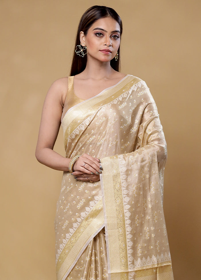 Cream Tissue Silk Saree With Blouse Piece