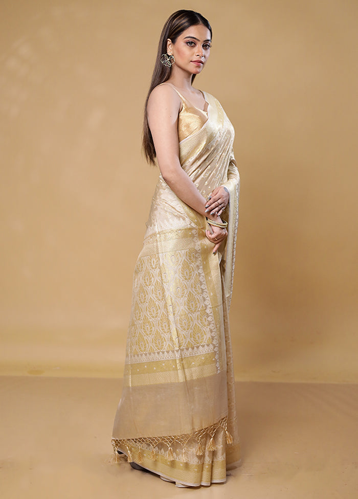 Cream Tissue Silk Saree With Blouse Piece