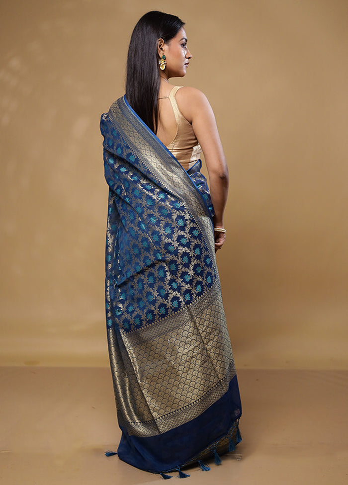 Blue Kora Silk Saree With Blouse Piece