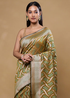 Olive Kora Silk Saree With Blouse Piece