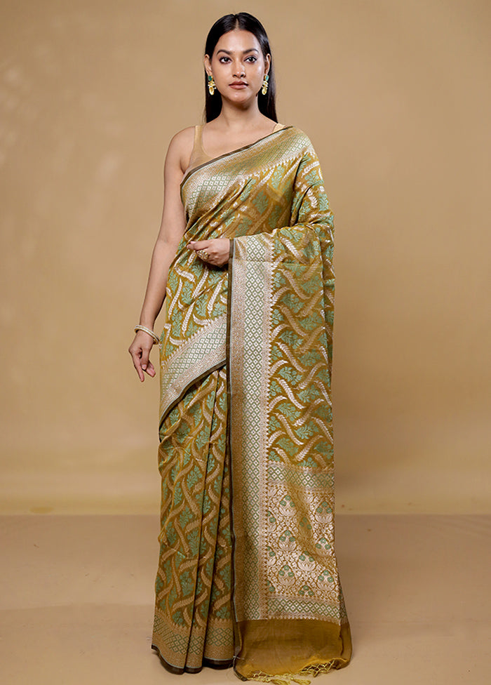 Olive Kora Silk Saree With Blouse Piece