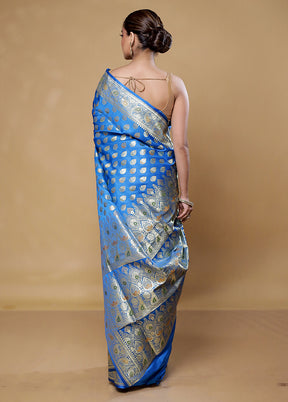 Blue Banarasi Silk Saree With Blouse Piece