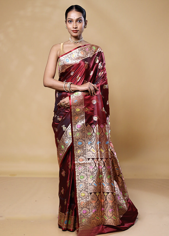 Brown Banarasi Silk Saree With Blouse Piece