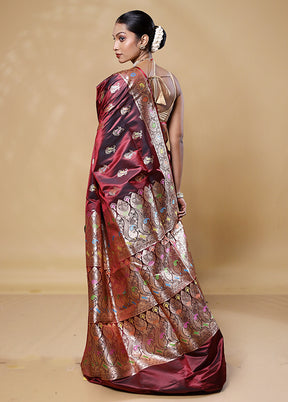 Brown Banarasi Silk Saree With Blouse Piece