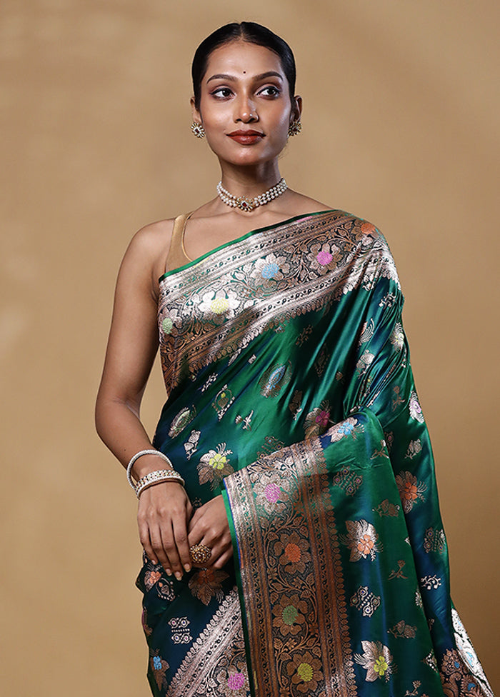 Green Banarasi Silk Saree With Blouse Piece