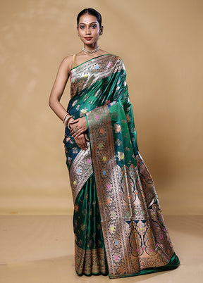 Green Banarasi Silk Saree With Blouse Piece