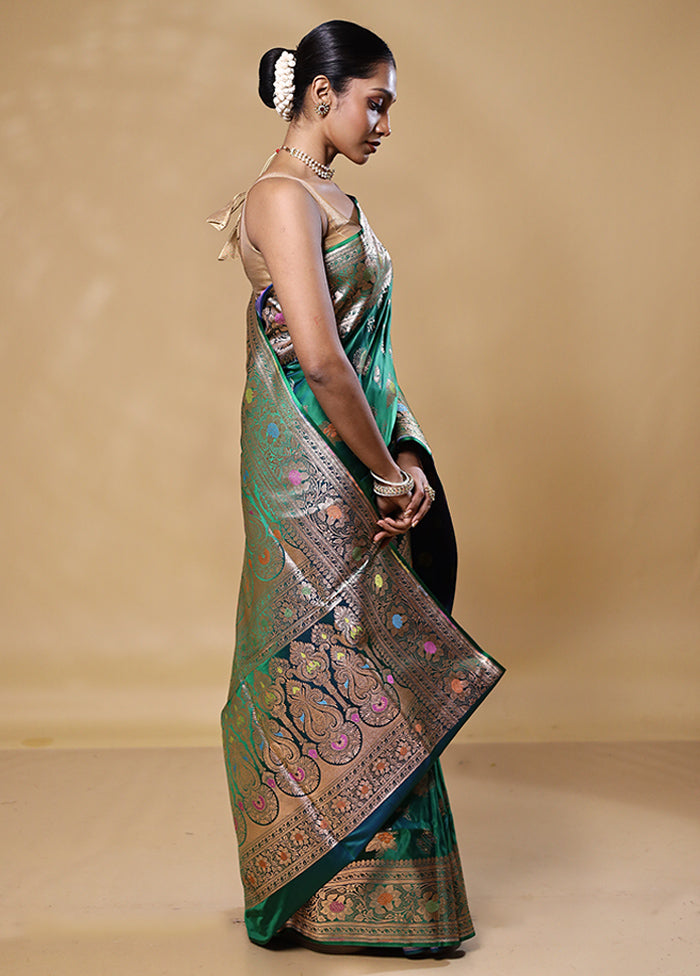 Green Banarasi Silk Saree With Blouse Piece