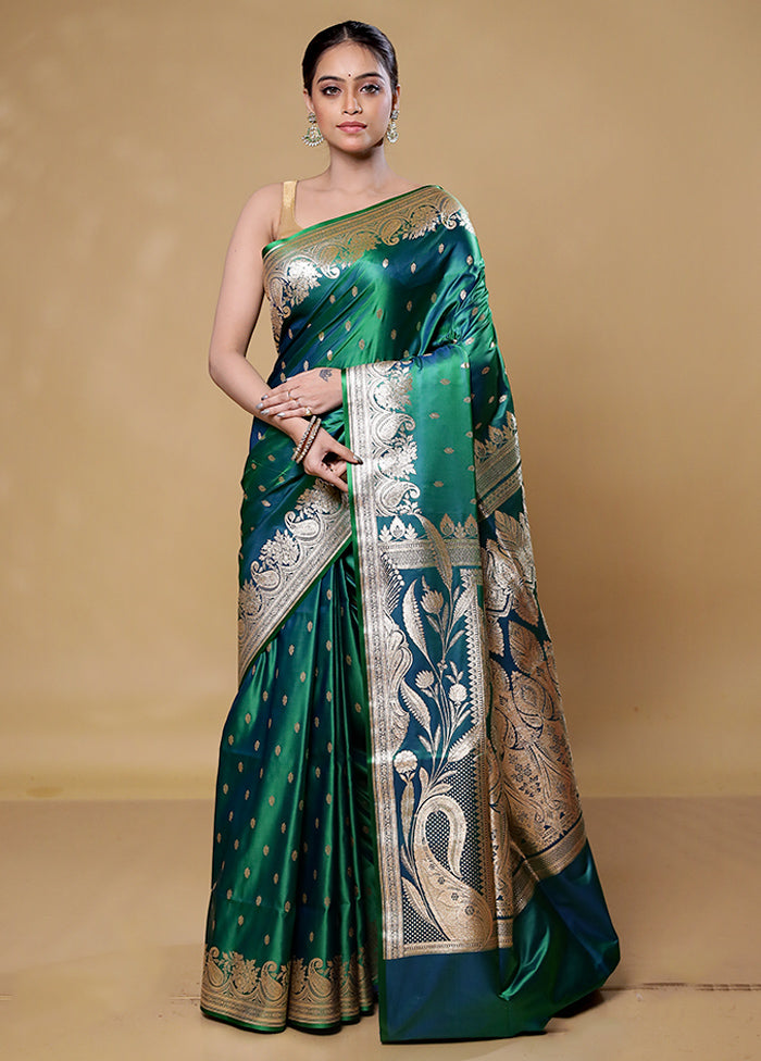 Green Banarasi Silk Saree With Blouse Piece