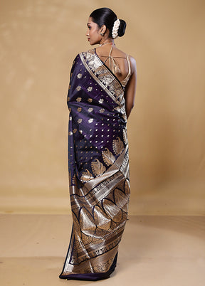 Blue Banarasi Silk Saree With Blouse Piece