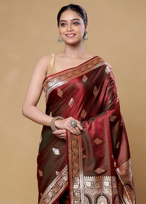 Maroon Banarasi Silk Saree With Blouse Piece