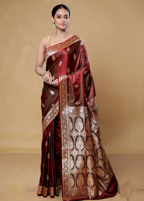 Maroon Banarasi Silk Saree With Blouse Piece