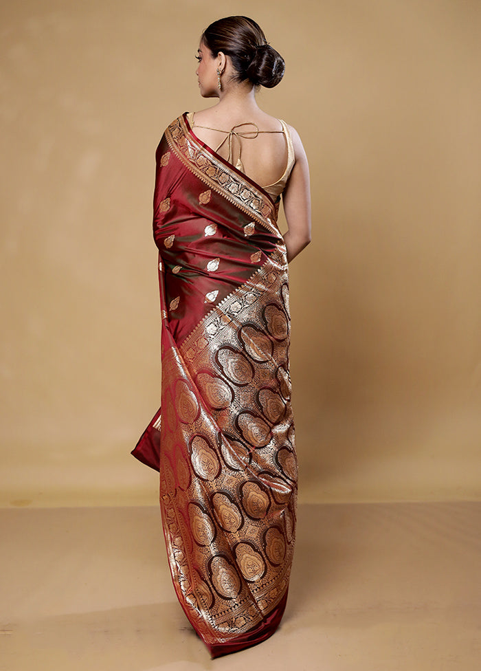 Maroon Banarasi Silk Saree With Blouse Piece