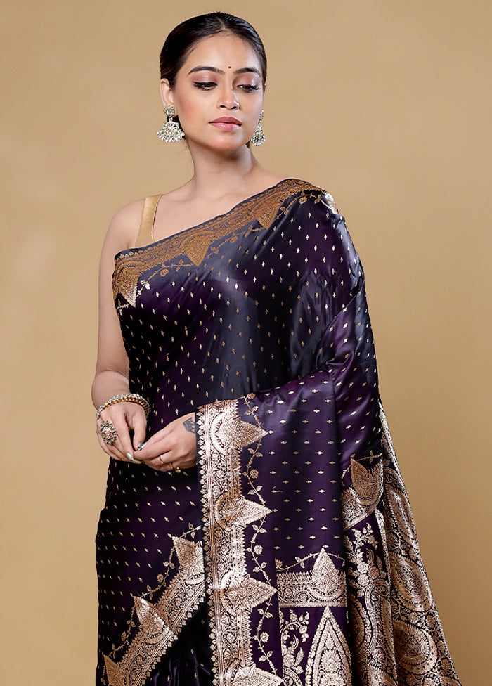 Violet Banarasi Silk Saree With Blouse Piece