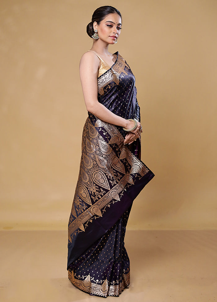 Violet Banarasi Silk Saree With Blouse Piece