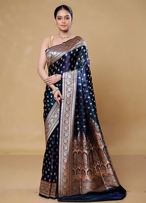 Blue Banarasi Silk Saree With Blouse Piece