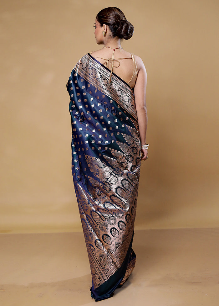 Blue Banarasi Silk Saree With Blouse Piece