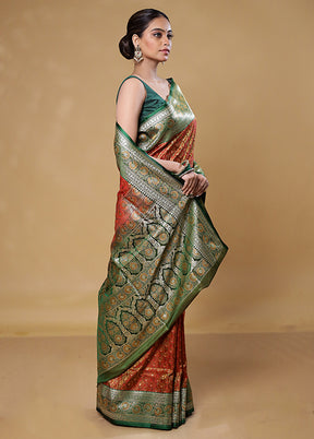 Rust Tanchoi Silk Saree With Blouse Piece