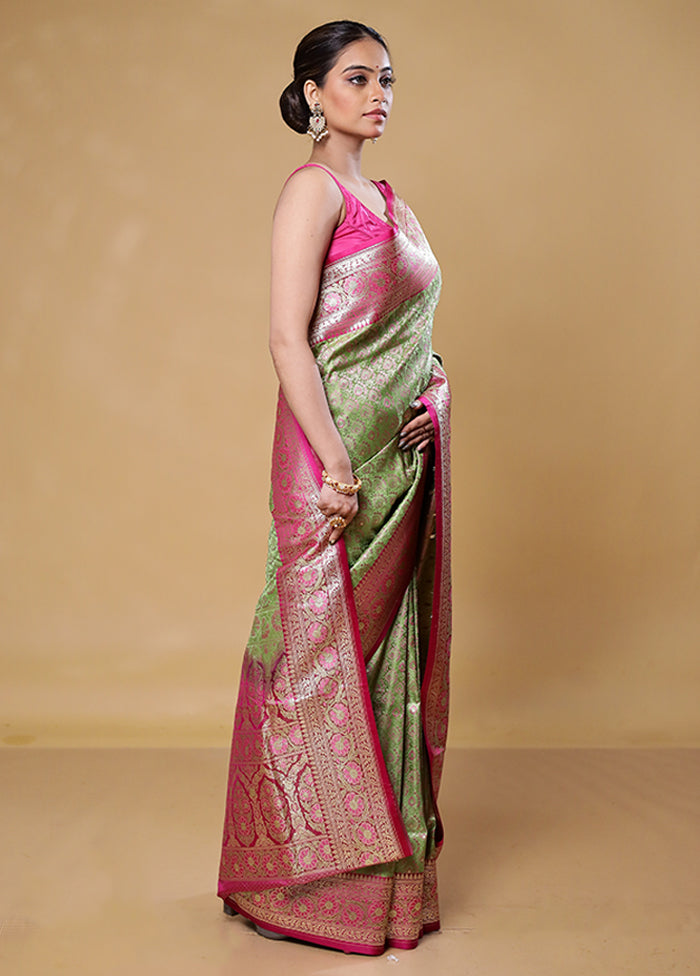 Green Tanchoi Silk Saree With Blouse Piece