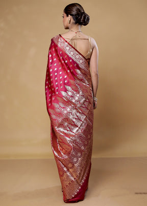 Pink Banarasi Silk Saree With Blouse Piece