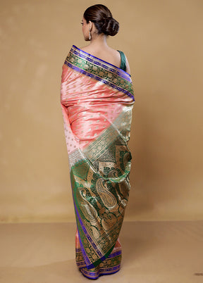 Peach Banarasi Silk Saree With Blouse Piece