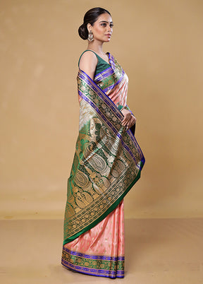 Peach Banarasi Silk Saree With Blouse Piece