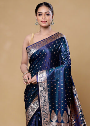 Blue Banarasi Silk Saree With Blouse Piece