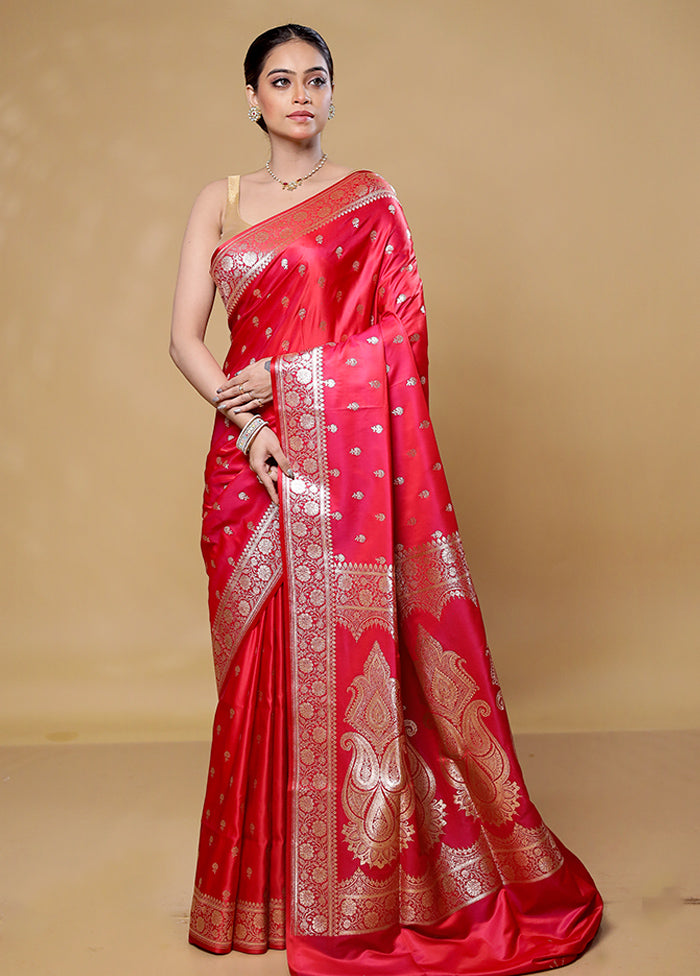 Red Banarasi Silk Saree With Blouse Piece