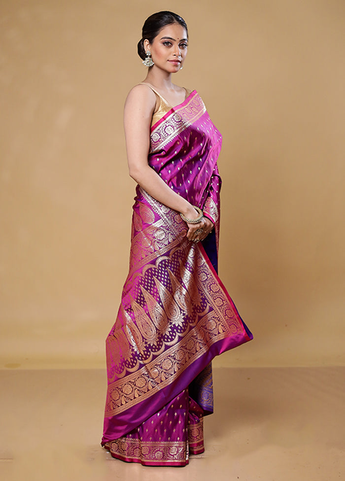 Purple Banarasi Silk Saree With Blouse Piece