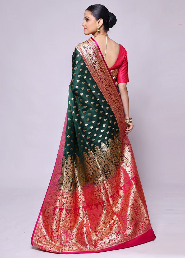 Green Banarasi Silk Saree With Blouse Piece