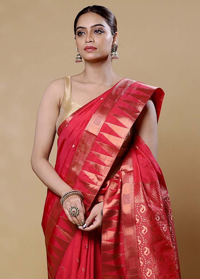 Red Kanjivaram Silk Saree With Blouse Piece