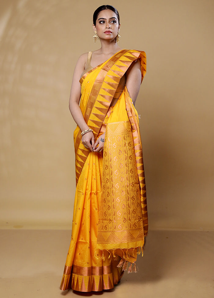 Yellow Kanjivaram Silk Saree With Blouse Piece