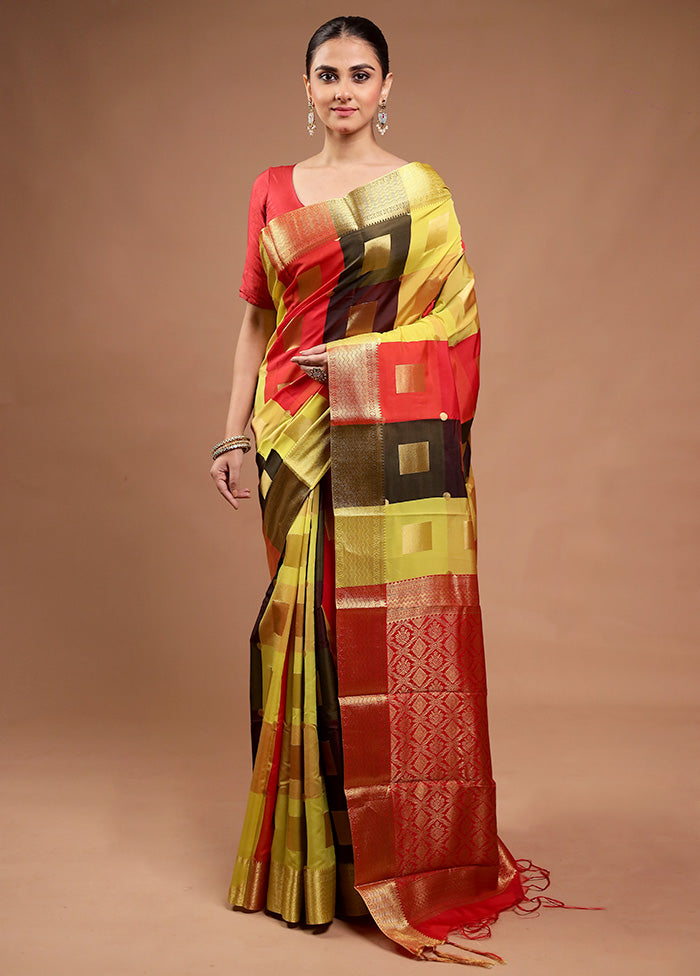 Yellow Kanjivaram Silk Saree With Blouse Piece