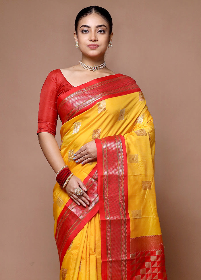 Yellow Kanjivaram Silk Saree With Blouse Piece