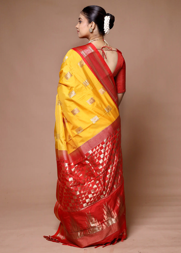 Yellow Kanjivaram Silk Saree With Blouse Piece