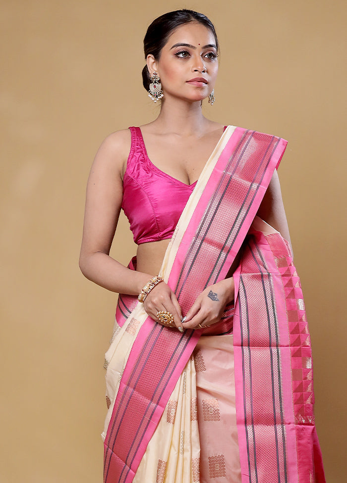 Cream Kanjivaram Silk Saree With Blouse Piece