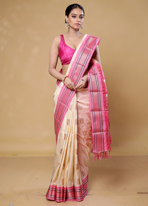 Cream Kanjivaram Silk Saree With Blouse Piece