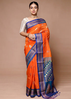 Orange Kanjivaram Silk Saree With Blouse Piece