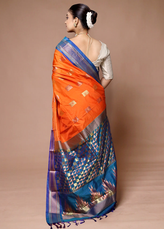 Orange Kanjivaram Silk Saree With Blouse Piece