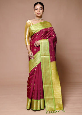 Pink Kanjivaram Silk Saree With Blouse Piece