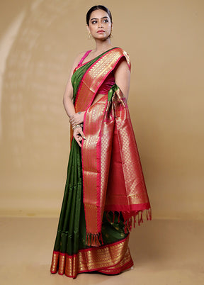 Green Kanjivaram Silk Saree With Blouse Piece